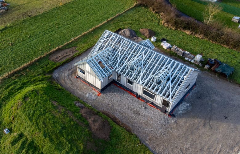 A modern steel frame house dormer bungalow, showcasing the sleek lines and contemporary design.